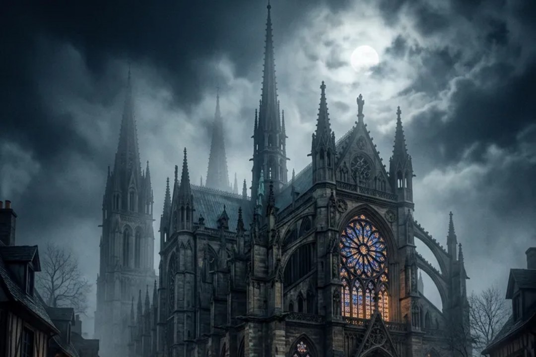 Gothic Cathedral Spire in Mist